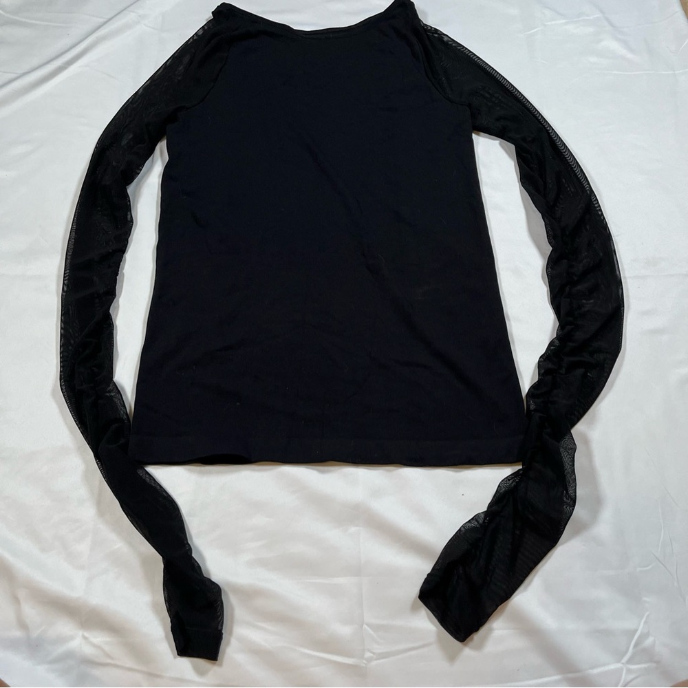 Free People Crew Neck Pullover Sheer Long Sleeve Mesh Black Size‎ M